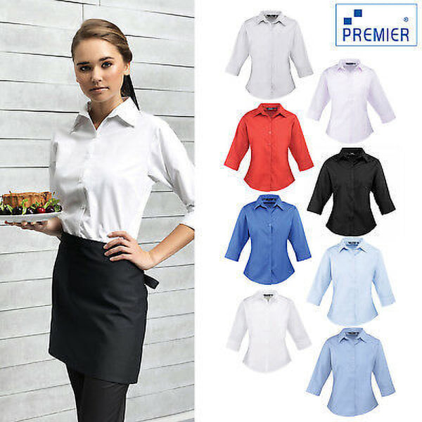 Premier 3/4-ärmad Poplin blus / Enkel arbetsskjorta 12 Vit White 12