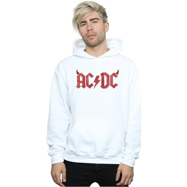 AC/DC Herr Horns Logo Hoodie L Vit White L