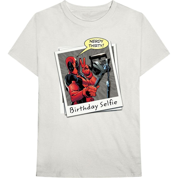Deadpool Unisex Vuxen Födelsedag Selfie Bomull T-shirt L Ecru Ecru L