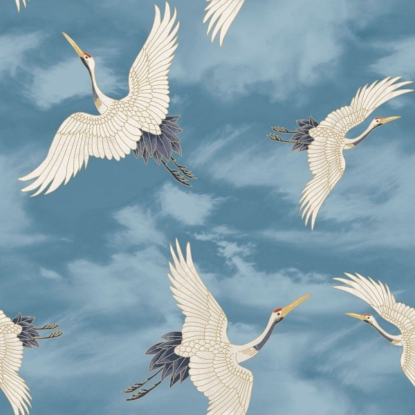 Catherine Lansfield Flygande Tranor Tapet 10m x 53cm Blå Blue 10m x 53cm