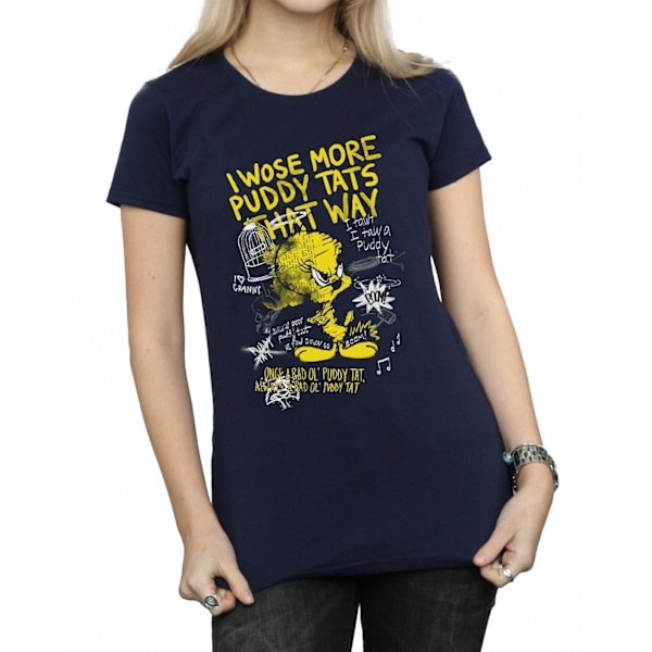 Looney Tunes Dam/Damer More Puddy Tats Tweety Bomull T-Shir Navy Blue M