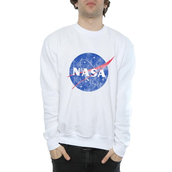 NASA Classic Insignia Logo Distressed Sweatshirt S Vit White S