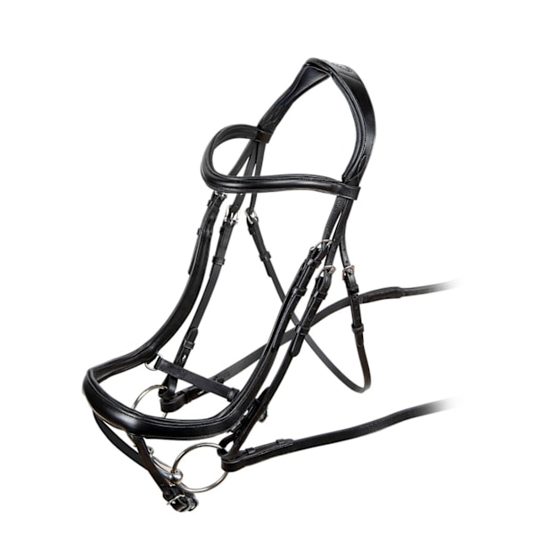 Velociti Ergonomisk Läder Böjd Häst Flash Bridle Ponny Svart Black Pony
