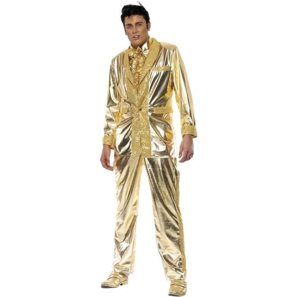 Elvis Presley Glänsande Kostym för Män M Guld Gold M