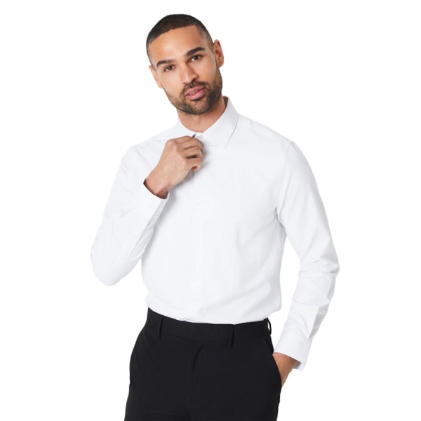 Burton Herr Fine Stripe Easy-Iron Slim Formal Shirt 15in Vit White 15in