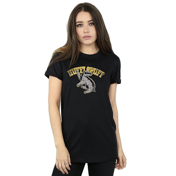 Harry Potter Dam/Kvinnor Hufflepuff Bomull Boyfriend T-Shirt Black 3XL