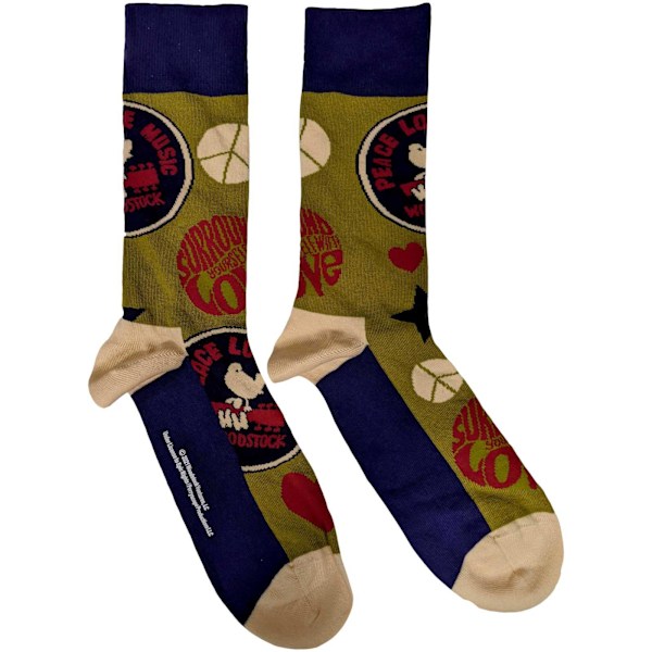 Woodstock Unisex Vuxen Peace - Love - Music Ankelstrumpor 7 UK-11 Green/Navy/Cream 7 UK-11 UK