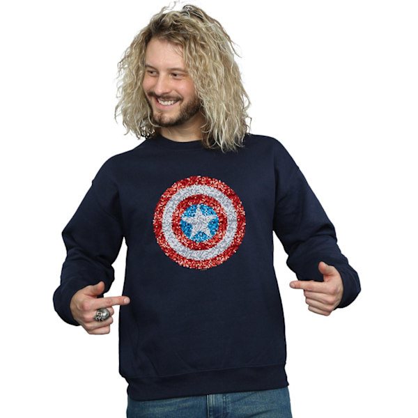 Marvel Herr Captain America Pixelated Shield Sweatshirt 4XL Nav Navy Blue 4XL