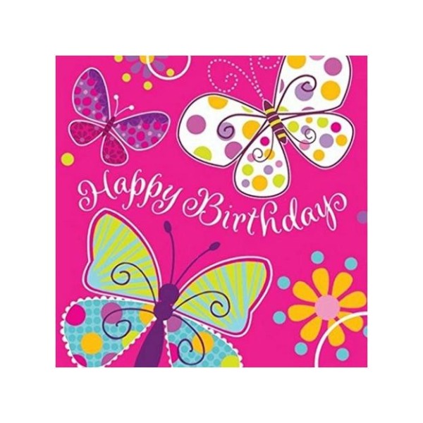 Creative Party Butterflies Grattis på födelsedagen servetter (paket med 16) Pink One Size
