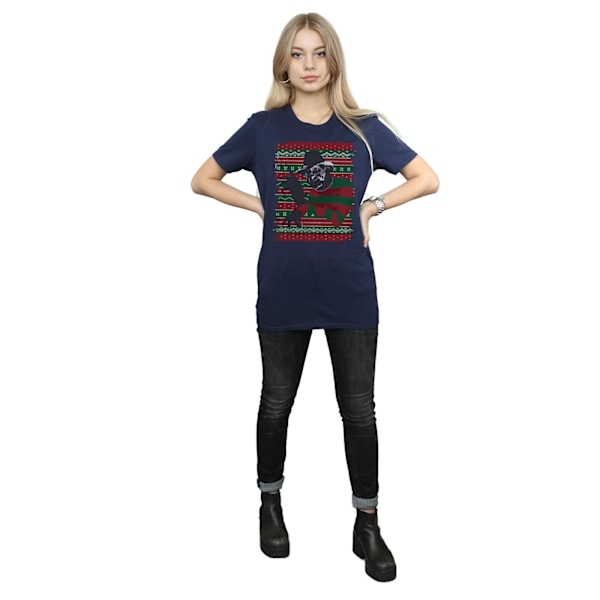 A Nightmare On Elm Street Dam/Damer Jul Fair Isle Bomull Boyfriend T-Shirt Navy Blue 3XL