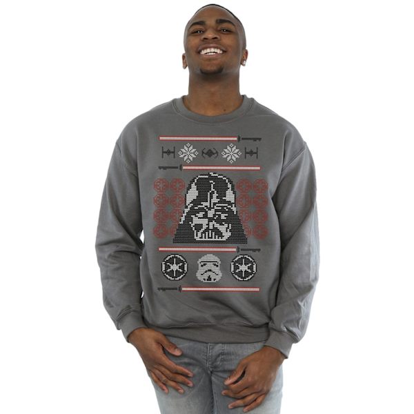 Star Wars Herr Jul Vader Huvud Fair Isle Tröja L Gråmelerad Charcoal L