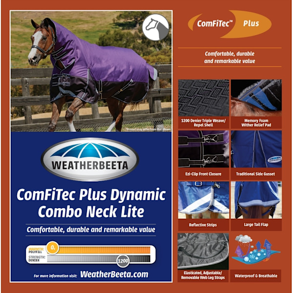 Weatherbeeta Comfitec Plus Lite Dynamic Combo Neck Turnout Rug Purple/Black 4 ft