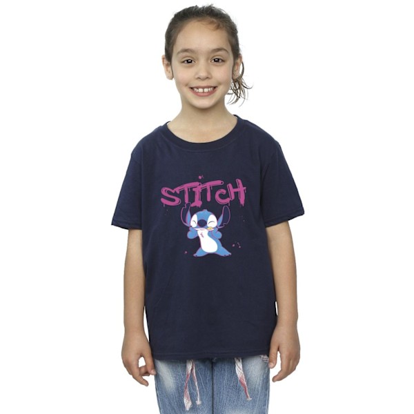 Disney Girls Lilo And Stitch Graffiti Bomull T-shirt 5-6 år Navy Blue 5-6 Years