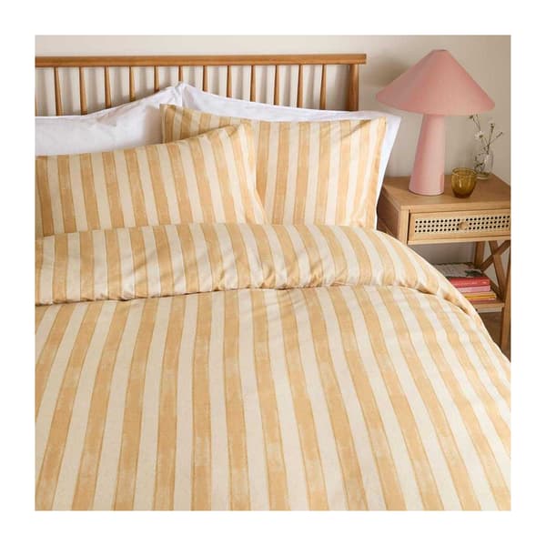 Furn Dualtone Vändbart Randigt Påslakanset Dubbel Gul/ Yellow/Butter Double