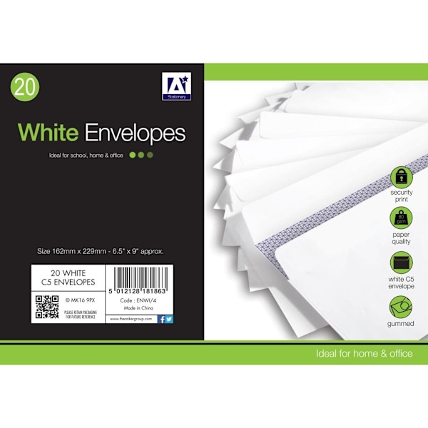 Anker C5 Gummed Kuvert (25-pack) 16,2 x 22,9 cm Vit White 16.2 x 22.9cm