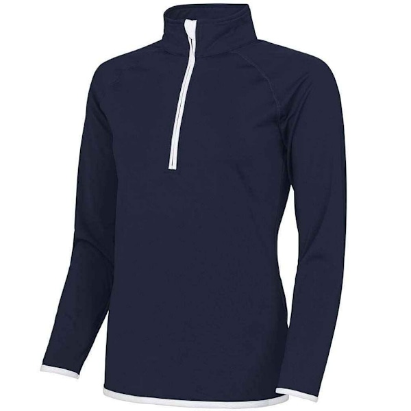 AWDis Cool Dam/Damer Halv Zip Girlie Sweat Top 14 UK Franska French Navy/Arctic White 14 UK