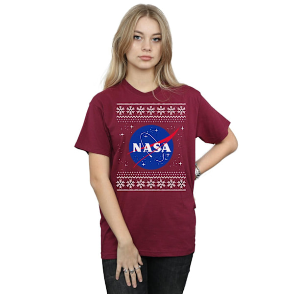 NASA Dam/Damer Classic Fair Isle Bomull Boyfriend T-Shirt S Burgundy S