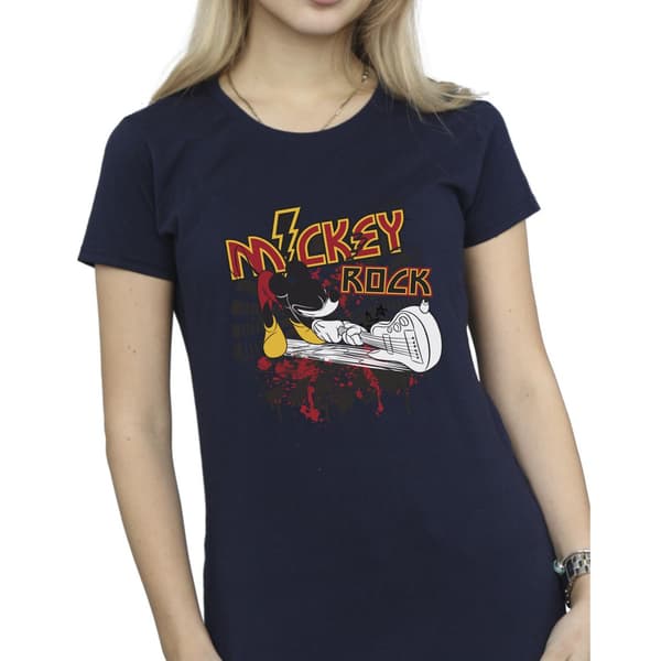 Disney Dam/Dam Musse Pigg Smash Gitarr Rock Bomulls T-shirt Navy Blue M