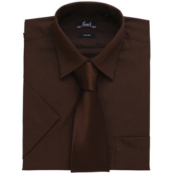 Premier Mens Short Sleeve Formal Poplin Plain Work Shirt 14.5 B Brown 14.5