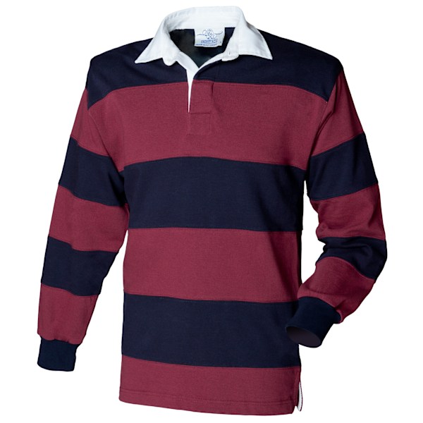 Front Row Sewn Stripe Long Sleeve Sports Rugby Polo Shirt M Bur Burgundy/Navy M