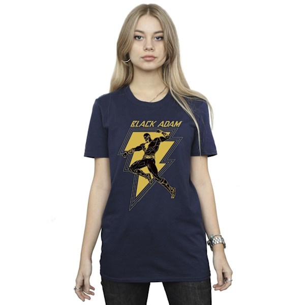 DC Comics Dam/Damer Svart Adam Golden Bolt Bröst Bomull Pojkvän T-shirt Navy Blue L