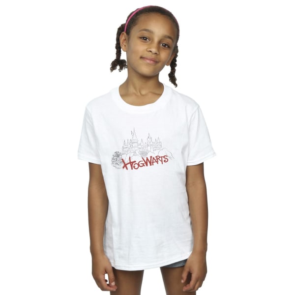 Harry Potter T-shirt i bomull med Hogwarts-tryck för flickor, 7-8 år White 7-8 Years