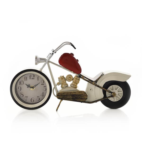 Hometime Mantel Klocka - Röd & Vit Motorcykel One Size Vit White One Size