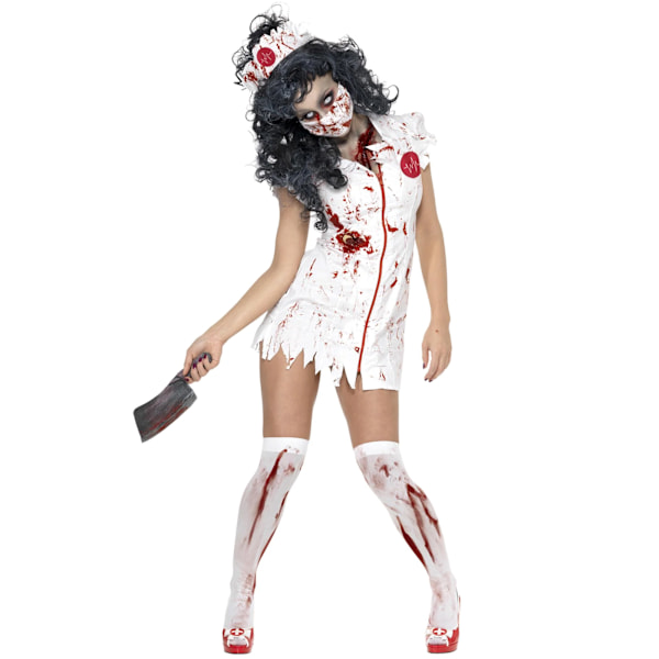 Smiffys Dam/Dam Zombie Sjuksköterska Halloween Kostym Set S Vit White/Red S
