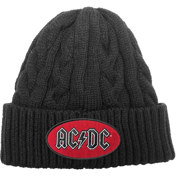 AC/DC Unisex Oval Cable Knit Logo Beanie One Size Svart Black One Size