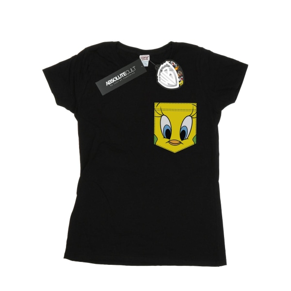 Looney Tunes Dam/Damer Tweety Pie Face Faux Pocket Bomull T-shirt Black XL