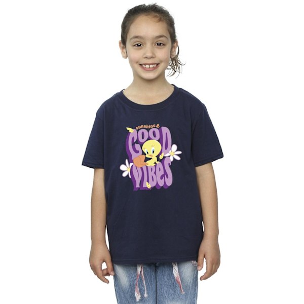 Looney Tunes Girls Tweeday Sunshine & Good Vibes Bomull T-shirt Navy Blue 12-13 Years