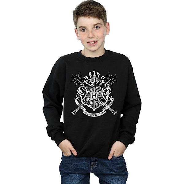 Harry Potter Boys Hogwarts Crest Wands Sweatshirt 7-8 år Bla Black 7-8 Years