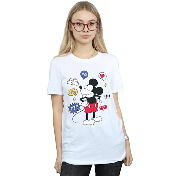 Disney Dam/Damer Mickey Mouse Tunga Ut Bomull Boyfriend T-Shirt White XL