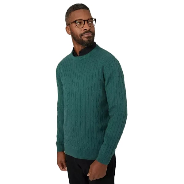 Maine Herr Cable Cotton Crew Neck Sweatshirt L Mörkgrön Dark Green L