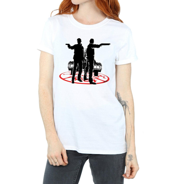 Supernatural Dam/Kvinnor Sam Och Dean Silhuett Bomull Pojkvän T-Shirt White XL