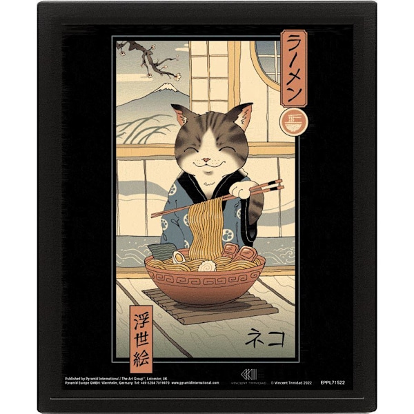 Vincent Trinidad Neko Ramen Ukiyo 3D inramad affisch 28,5 cm x 23,5 cm White/Grey 28.5cm x 23.5cm