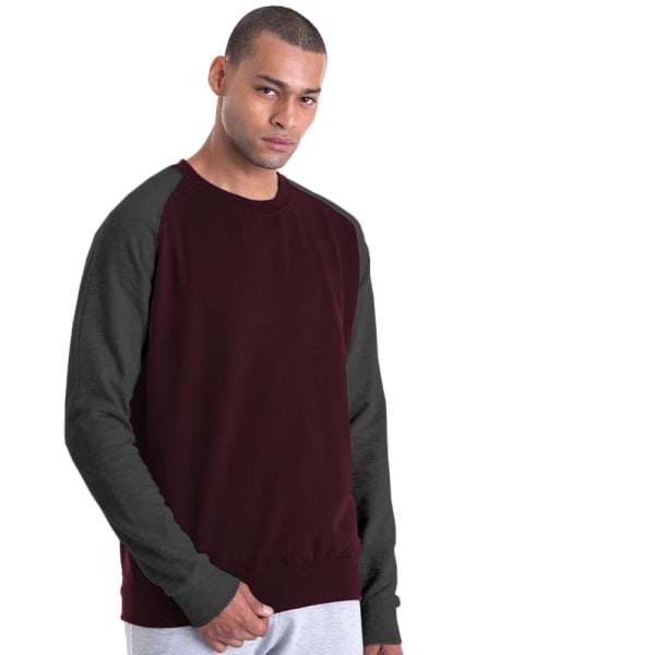 Awdis Herr Two Tone Cotton Rich baseball sweatshirt S Burgundy/ Burgundy/Charcoal S