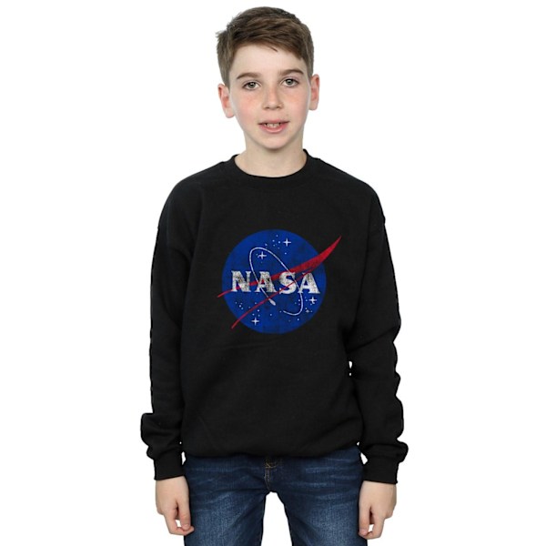 NASA Boys Classic Insignia Logo Distressed Sweatshirt 7-8 år Black 7-8 Years