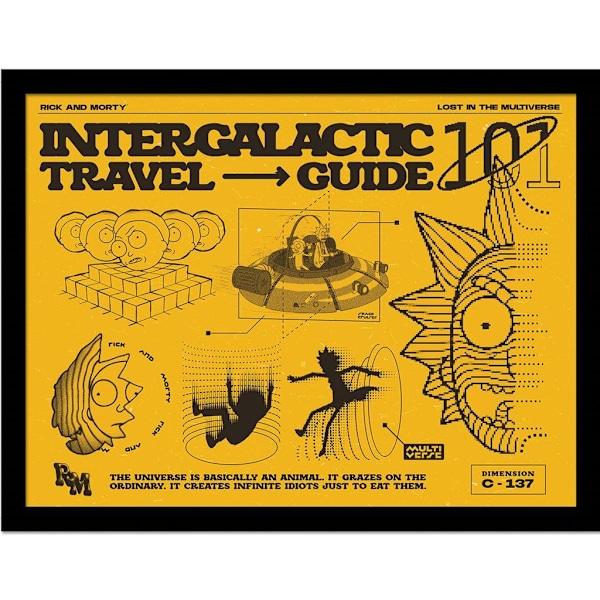 Rick And Morty Intergalaktisk Resguide Inramad Poster 40cm x Yellow/Black 40cm x 30cm