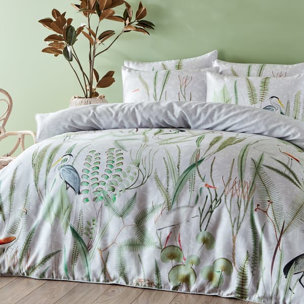 Paoletti Aaliyah Botanisk Påslakanset Enkelsäng Vit/Grön/G White/Green/Grey Single