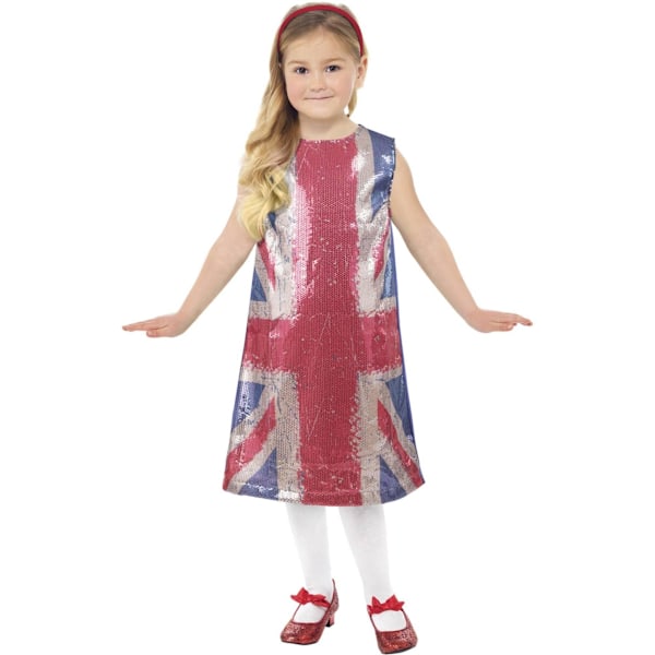 Smiffys Flickor All That Glitters Union Jack Kostymklänning 4-6 år Red/Blue/Silver 4-6 Years