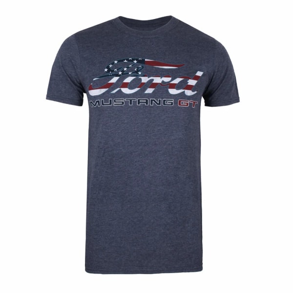 Ford Mens Mustang GT American Flag T-Shirt L Heather Navy/Red/W Heather Navy/Red/White L