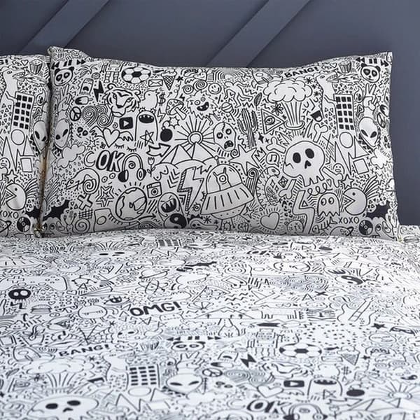 Style Lab Doodle Påslakan Set Enkelsäng Vit/Svart White/Black Single