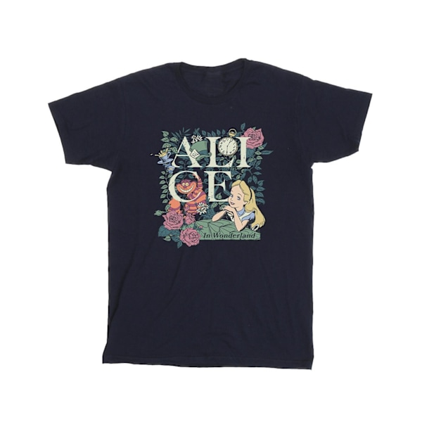 Disney Girls Alice In Wonderland Leafy Garden Bomull T-shirt 5- Navy Blue 5-6 Years