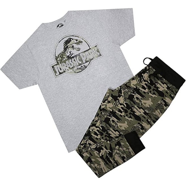 Jurassic Park Mens Camo Long Pyjamas Set S Grå/Grön Grey/Green S