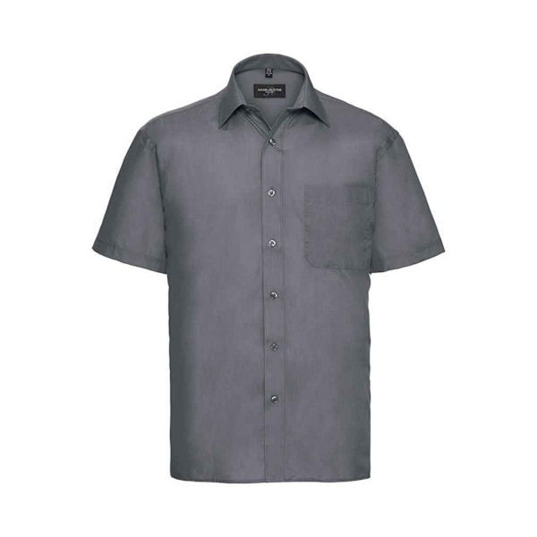 Russell Collection Herr Poplin Easy-Care Kortärmad Formell S Convoy Grey 16in-16.5in