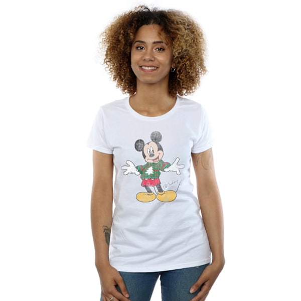 Disney Dam/Kvinnor Musse Pigg Jultröja Bomull T-shirt White L