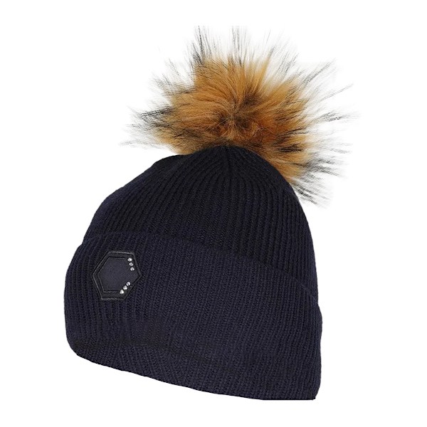 Coldstream Dam/Kvinna Hawick Crystal Suede Patch Bobble Beanie Navy One Size