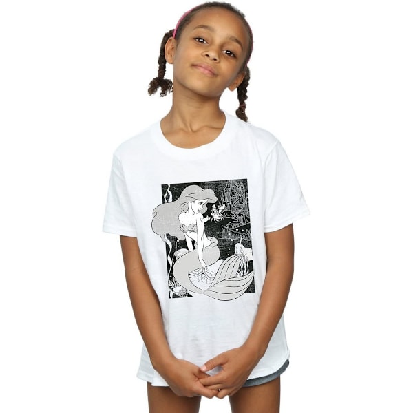 Den Lilla Sjöjungfrun Flickor Ariel Bomull T-shirt 7-8 År Vit White 7-8 Years
