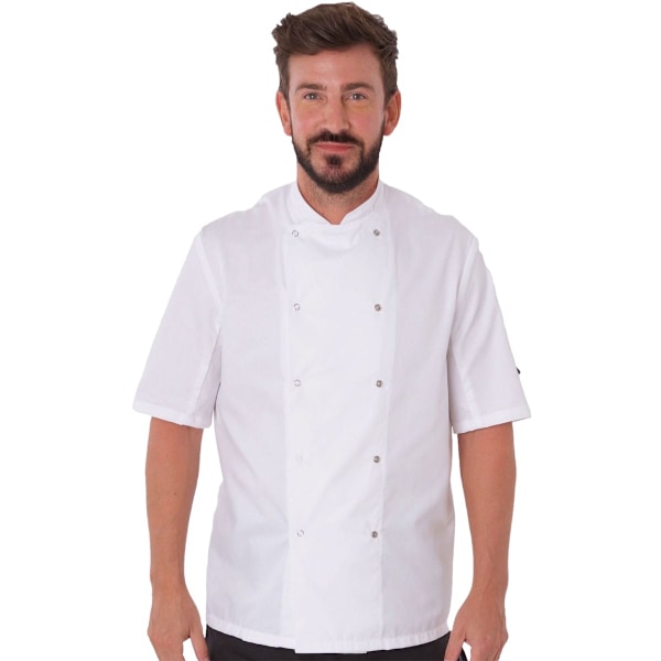 Dennys Herr Stud Front Kortärmad Kockjacka XS Vit White XS